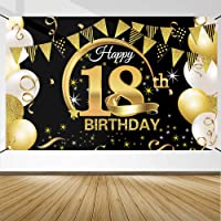 Decoración de Fiesta de 18 Cumpleaños- Extra Grande Póster de Cartel Dorado Negro Materiales de Fiesta de 18 Cumpleaños…